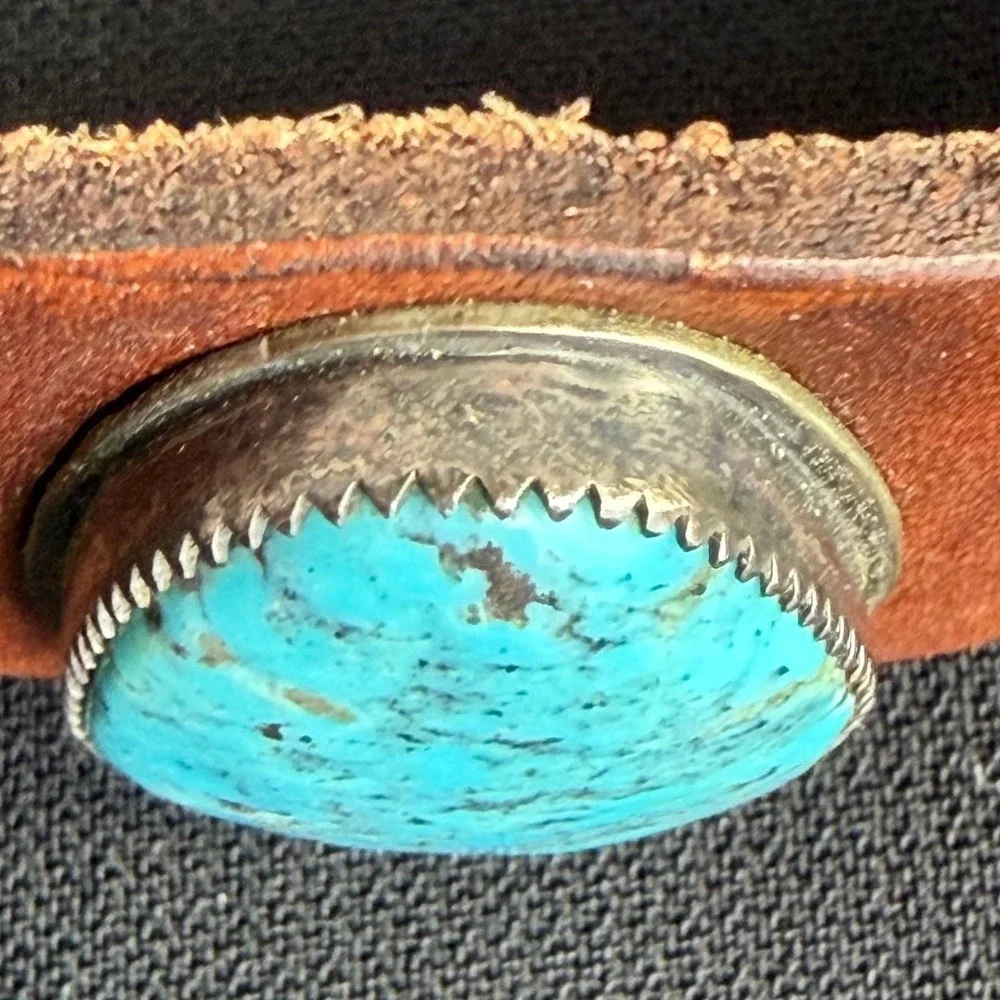 Southwestern Leather Cuff Bracelet Turquoise Sterling Silver 925 Toggle Brown 8